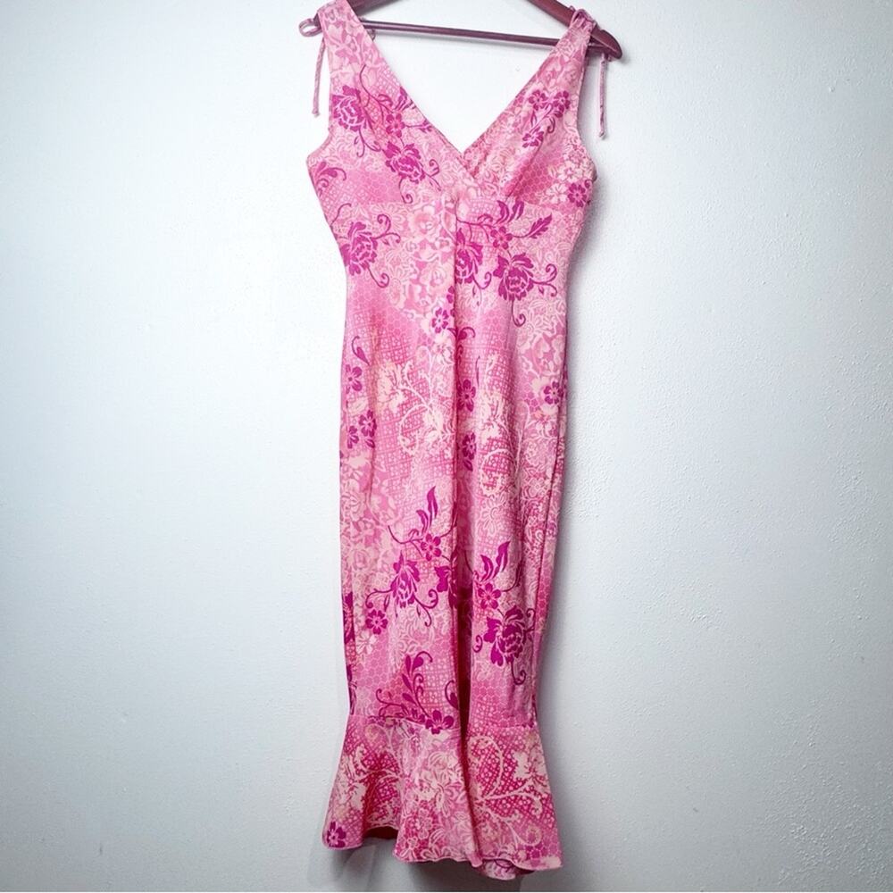 Vintage Pink Floral Sleeveless Ruffle Hem Midi Dress Women’s Size Medium - Picture 7 of 14